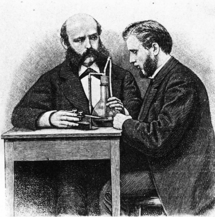 Von seinem Cousin lernte Ehrlich Schneiden und Färben von Gewebe und Arbeiten mit dem Mikroskop, 1878 (Bildarchiv des Instituts für Geschichte der Medizin und Ethik in der Medizin, Charité-Universitätsmedizin Berlin)