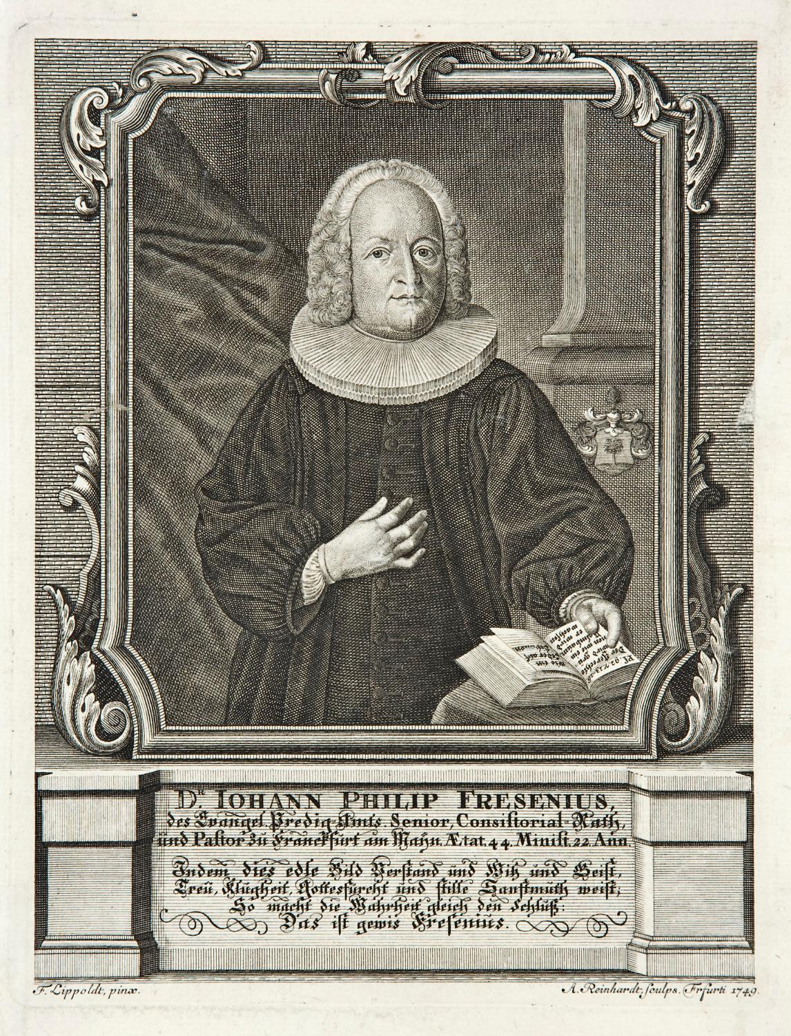 Der Großvater von Georg, ein bekannter evangelischer Prediger, Kupferstich 1749 